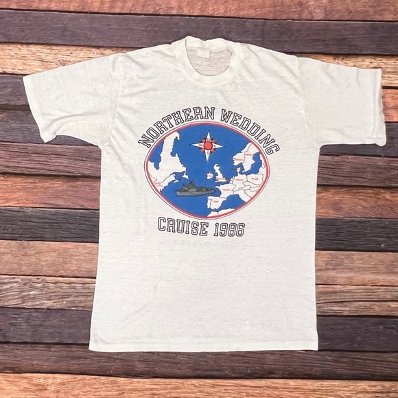 VTG Northern Wedding Cruise 1986 Military Single Stitch 80s Crewneck Tshirt - Picture 1 of 7